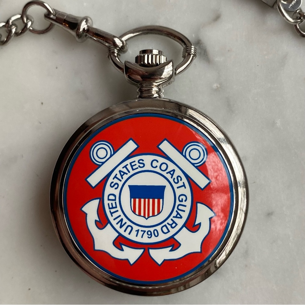 US Coast Guard Pocket Watch - Works, New Battery, Chain Included